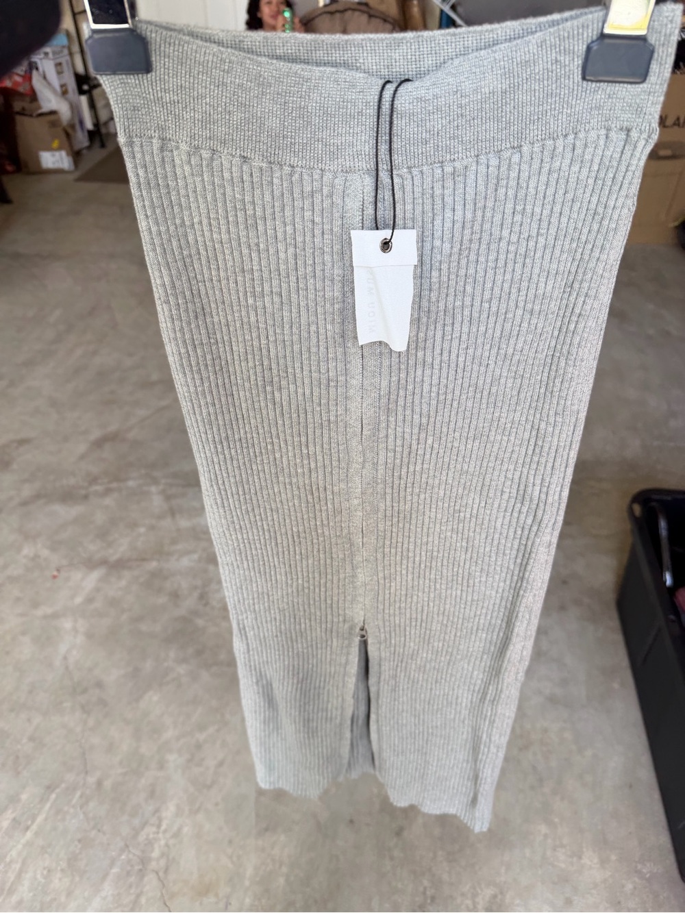 Miou muse Ribbed Knit Midi Skirt in Heather Gray